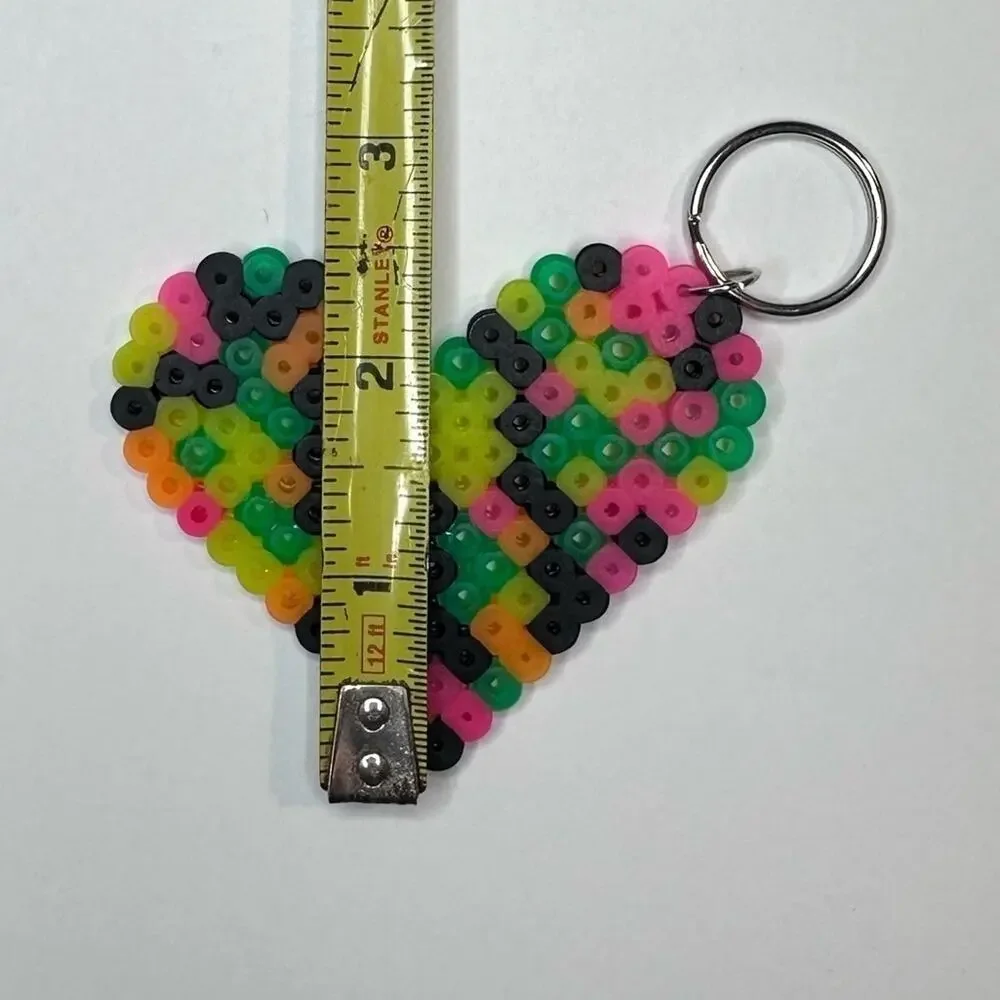 Neon and black heart keychain handmade perler bead
